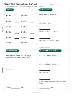 Week 7 sheet: Multiplying by 3, 4 and 6
