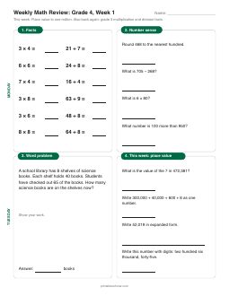 Week 1 sheet: Place value to one million