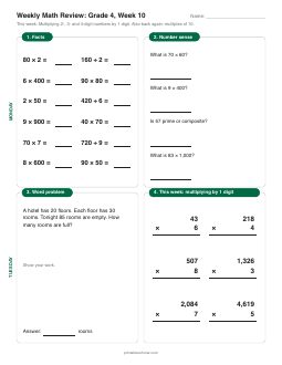 Week 10 sheet: Multiplying 2-, 3- and 4-digit numbers by 1 digit
