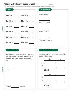 Week 11 sheet: 2-digit by 2-digit multiplication with the area model