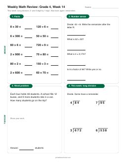 Week 14 sheet: Long division: 2- and 3-digit by 1-digit
