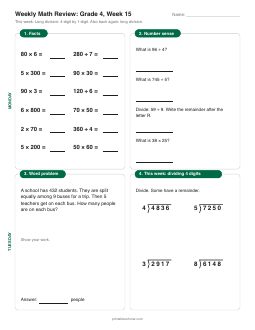Week 15 sheet: Long division: 4-digit by 1-digit