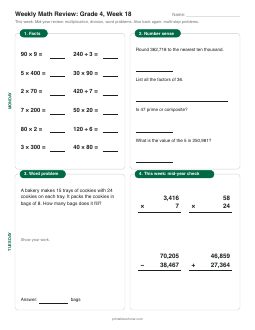Week 18 sheet: Mid-year review: multiplication, division, word problems