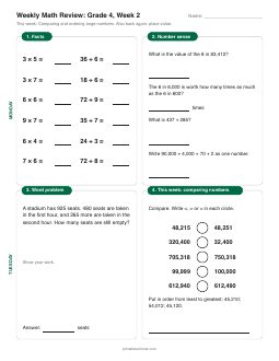Week 2 sheet: Comparing and ordering large numbers