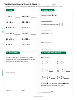 Week 21 sheet: Adding and subtracting fractions with the same denominator