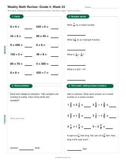 Week 23 sheet: Adding and subtracting mixed numbers