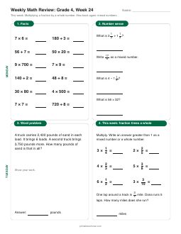 Week 24 sheet: Multiplying a fraction by a whole number