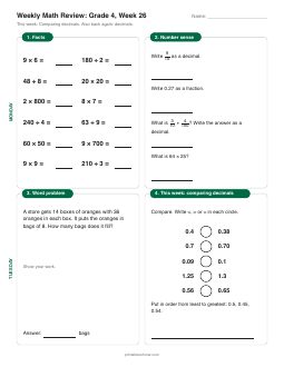 Week 26 sheet: Comparing decimals