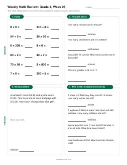 Week 28 sheet: Measurement and money word problems