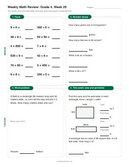 Week 29 sheet: Area and perimeter formulas
