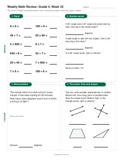 Week 33 sheet: Parallel and perpendicular lines; classifying shapes