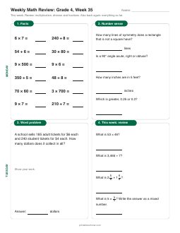 Week 35 sheet: Review: multiplication, division and fractions