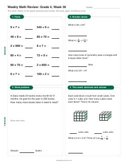 Week 36 sheet: Ready for 5th grade: decimals and volume