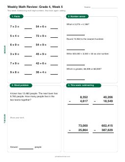 Week 5 sheet: Subtracting multi-digit numbers