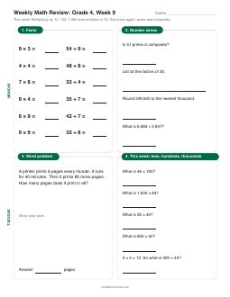 Week 9 sheet: Multiplying by 10, 100, 1,000 and multiples of 10