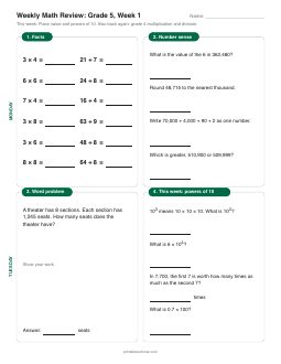 Week 1 sheet: Place value and powers of 10