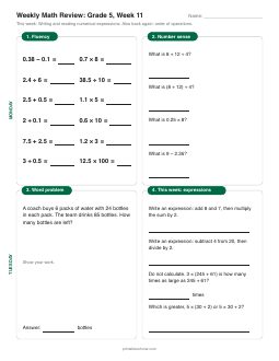 Week 11 sheet: Writing and reading numerical expressions