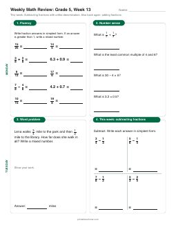 Week 13 sheet: Subtracting fractions with unlike denominators