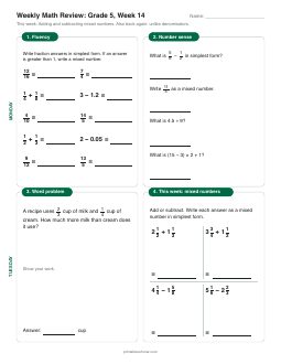 Week 14 sheet: Adding and subtracting mixed numbers