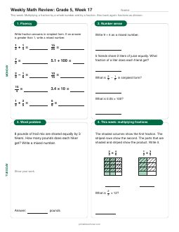 Week 17 sheet: Multiplying a fraction by a whole number and by a fraction