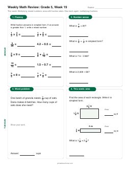 Week 19 sheet: Multiplying mixed numbers; area with fraction sides