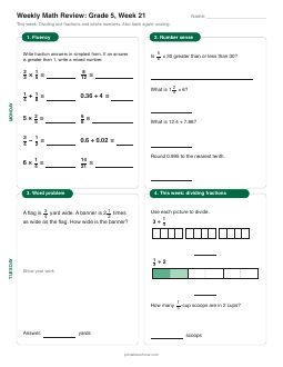 Week 21 sheet: Dividing unit fractions and whole numbers