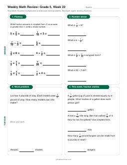 Week 22 sheet: Fraction multiplication and division word problems