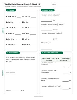 Week 24 sheet: Converting metric units