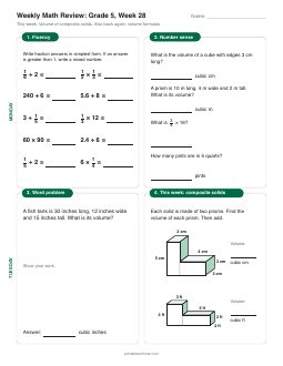 Week 28 sheet: Volume of composite solids