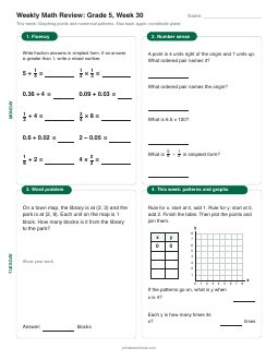 Week 30 sheet: Graphing points and numerical patterns