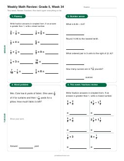 Week 34 sheet: Review: fractions