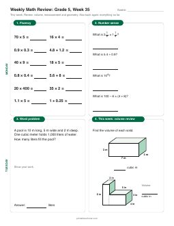 Week 35 sheet: Review: volume, measurement and geometry