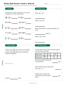 Week 36 sheet: Ready for 6th grade: ratios
