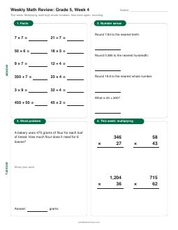 Week 4 sheet: Multiplying multi-digit whole numbers