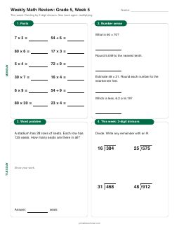 Week 5 sheet: Dividing by 2-digit divisors