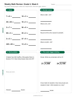 Week 6 sheet: Dividing larger numbers by 2-digit divisors