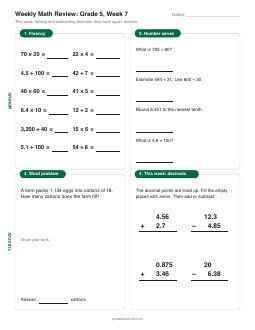 Week 7 sheet: Adding and subtracting decimals