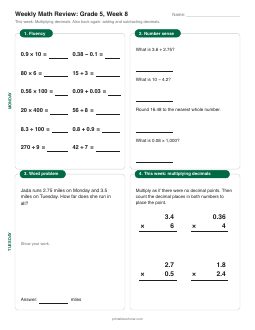 Week 8 sheet: Multiplying decimals