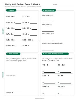 Week 9 sheet: Dividing decimals