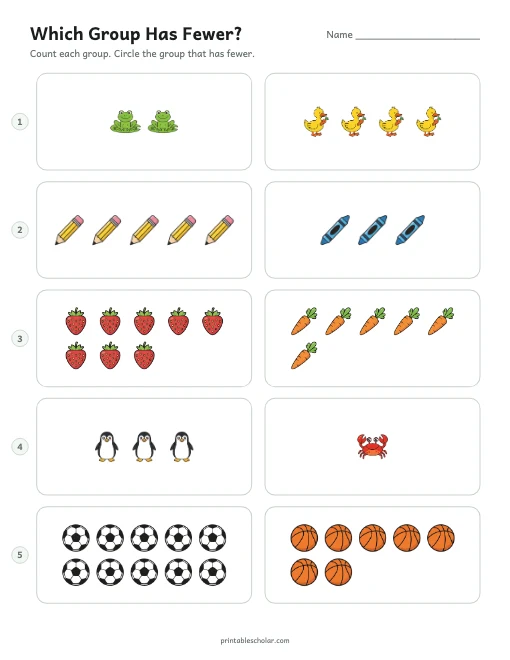 Which Group Has Fewer? printable preview