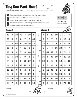 Toy Box Fact Hunt: Multiplication to 100 preview
