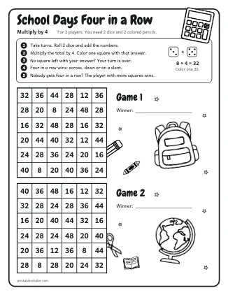School Days Four in a Row: Multiply by 4 preview