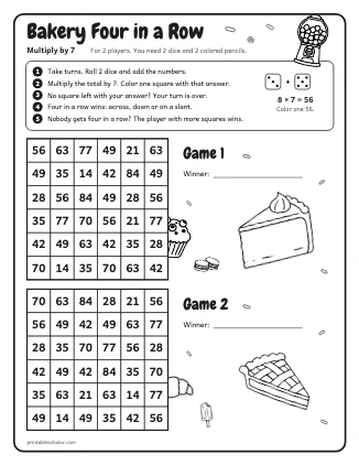 Bakery Four in a Row: Multiply by 7 preview