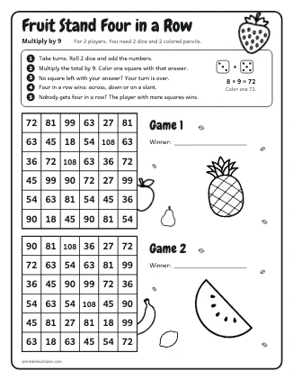 Fruit Stand Four in a Row: Multiply by 9 preview