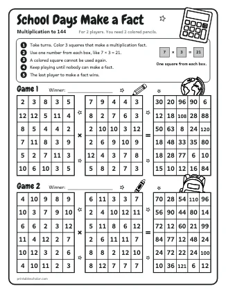 School Days Make a Fact: Multiplication to 144 preview