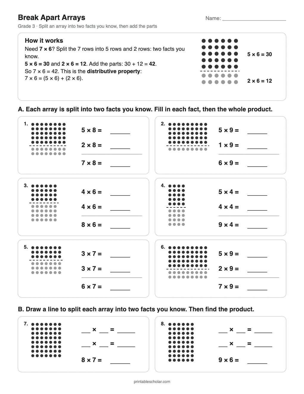Break Apart Arrays printable preview
