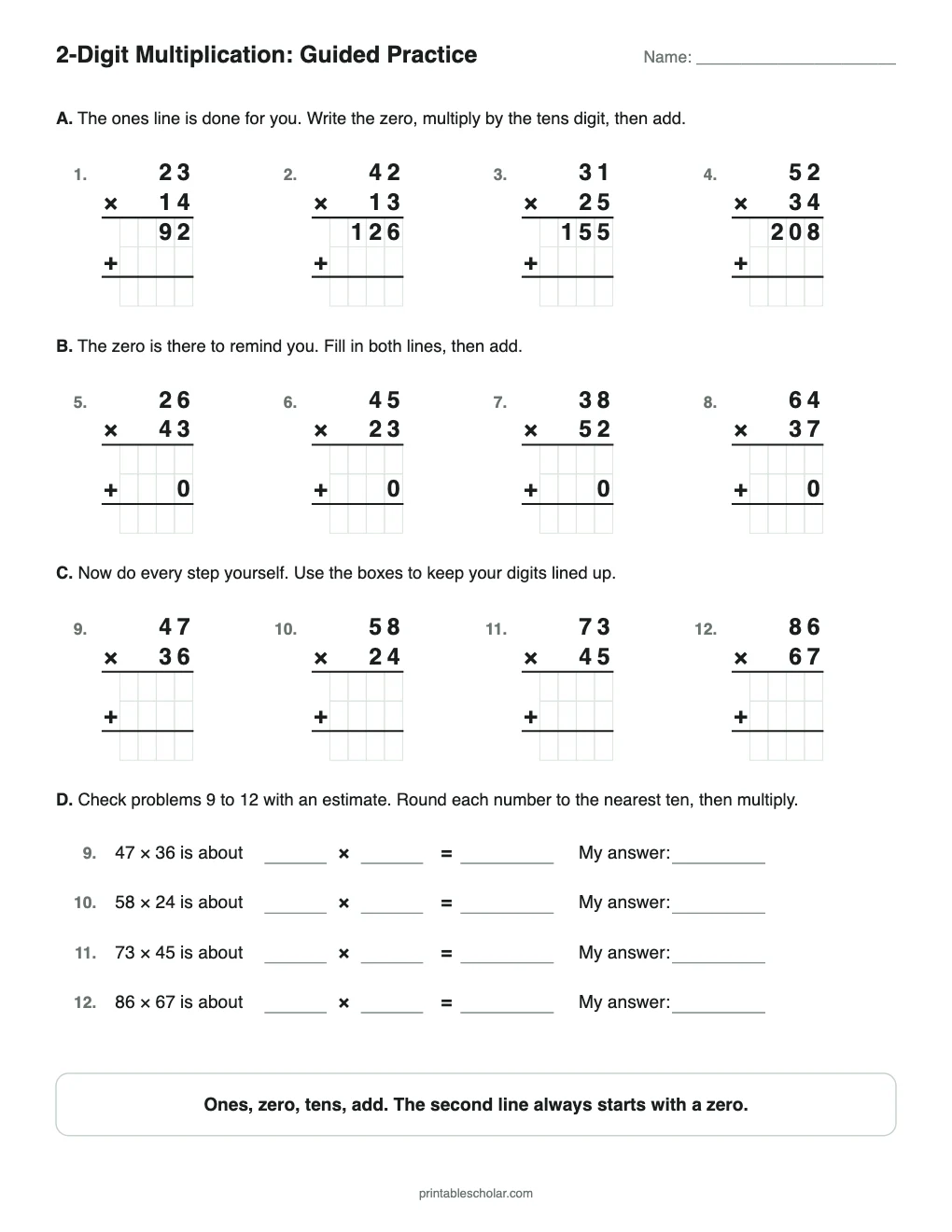 2-Digit by 2-Digit: Guided Practice printable preview