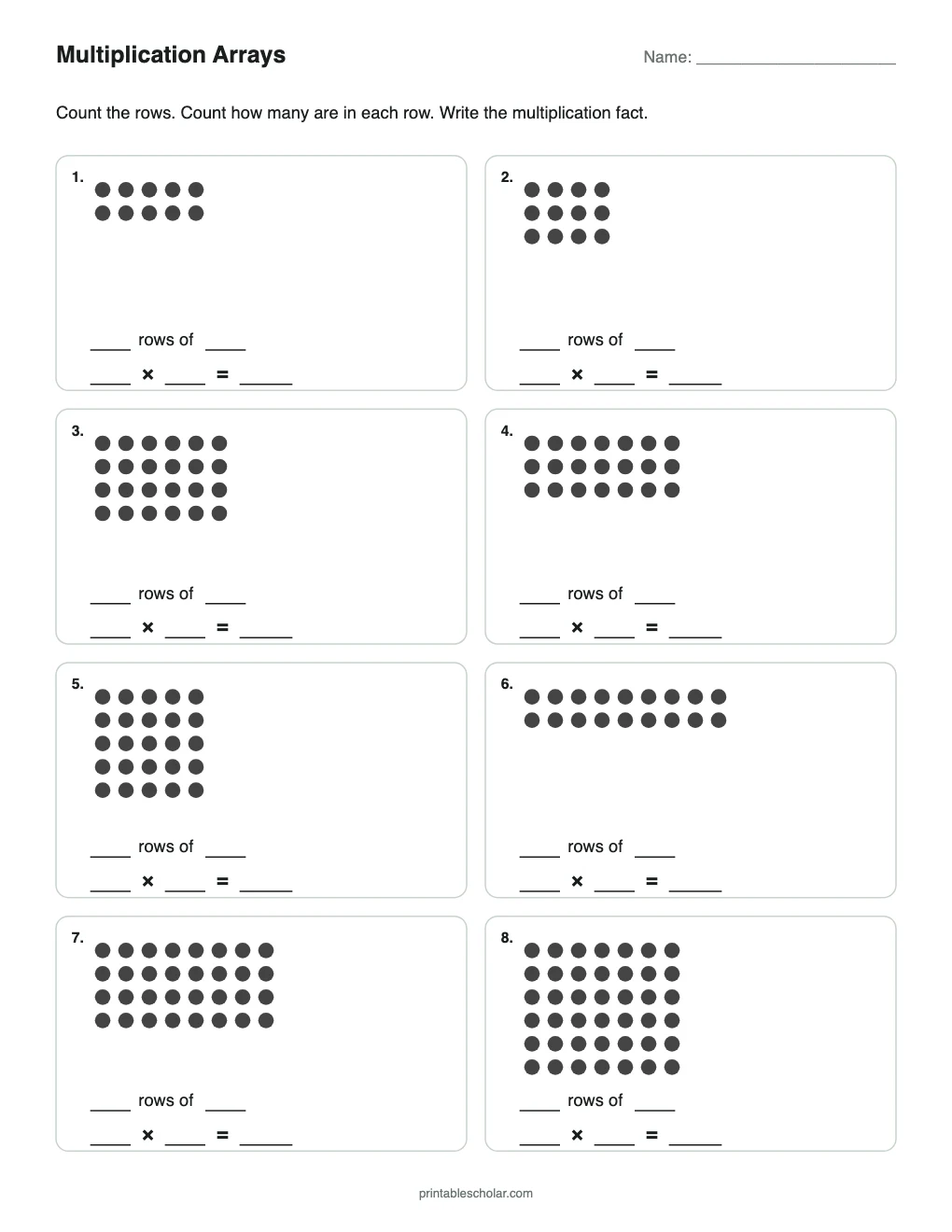 Multiplication Arrays printable preview