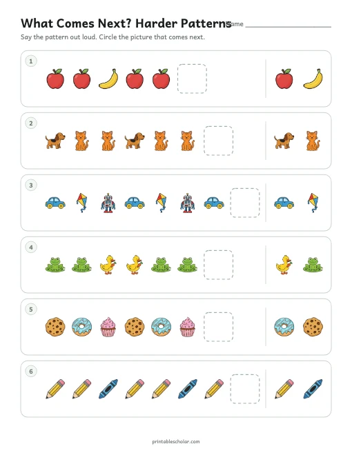 What Comes Next? Harder Patterns printable preview