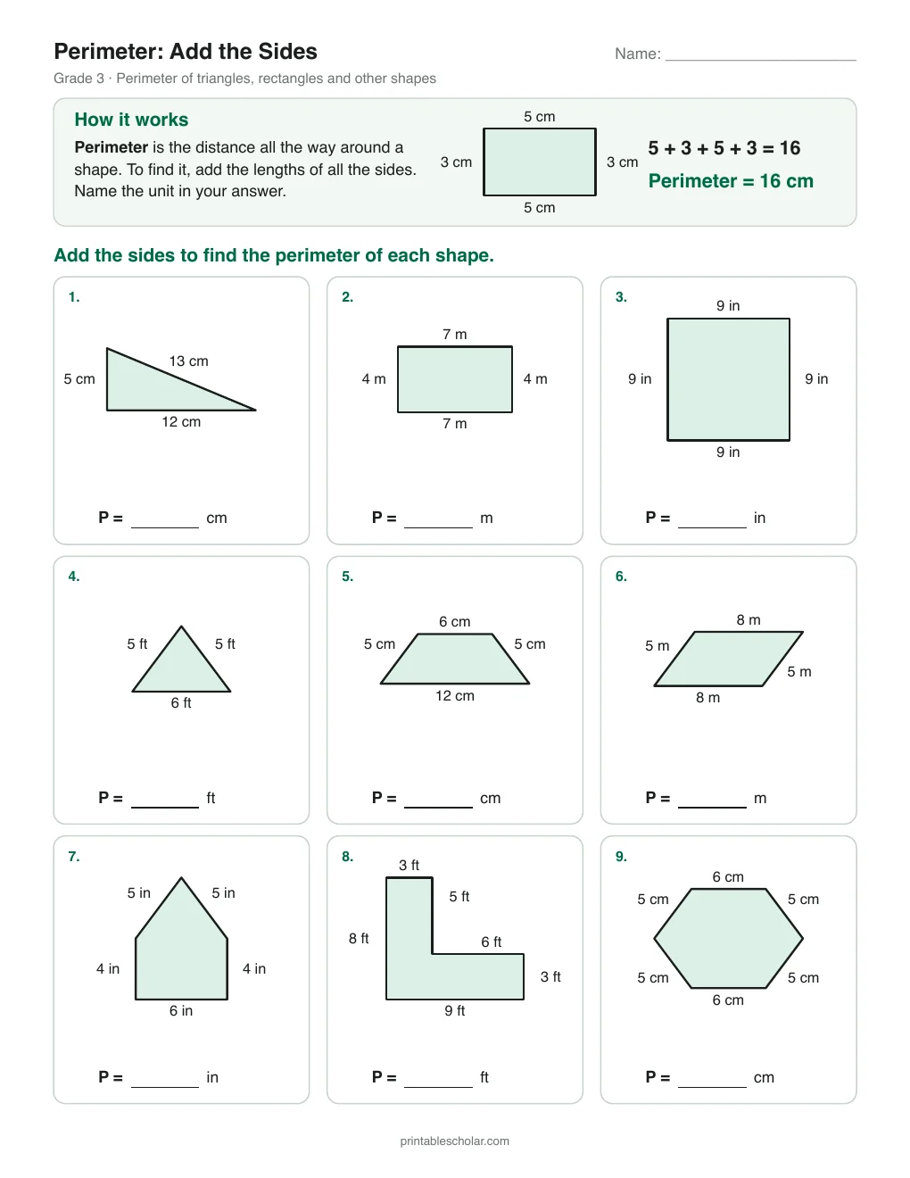 Perimeter: Add the Sides printable preview